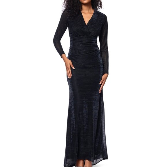 Betsy & Adam Women's Metallic V-Neck Long-Sleeve Gown – Black/Silver (NWT, 4) - Picture 1 of 5